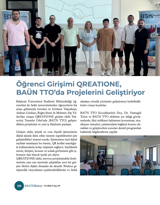 BAÜN Haber Dergisi’nin 59. Sayısında Teknoloji Transfer Ofisimizin Çalışmaları Geniş Yer Buldu 7