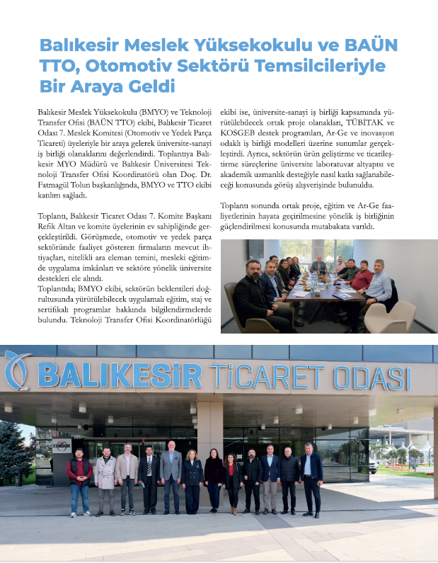 BAÜN Haber Dergisi’nin 59. Sayısında Teknoloji Transfer Ofisimizin Çalışmaları Geniş Yer Buldu 12