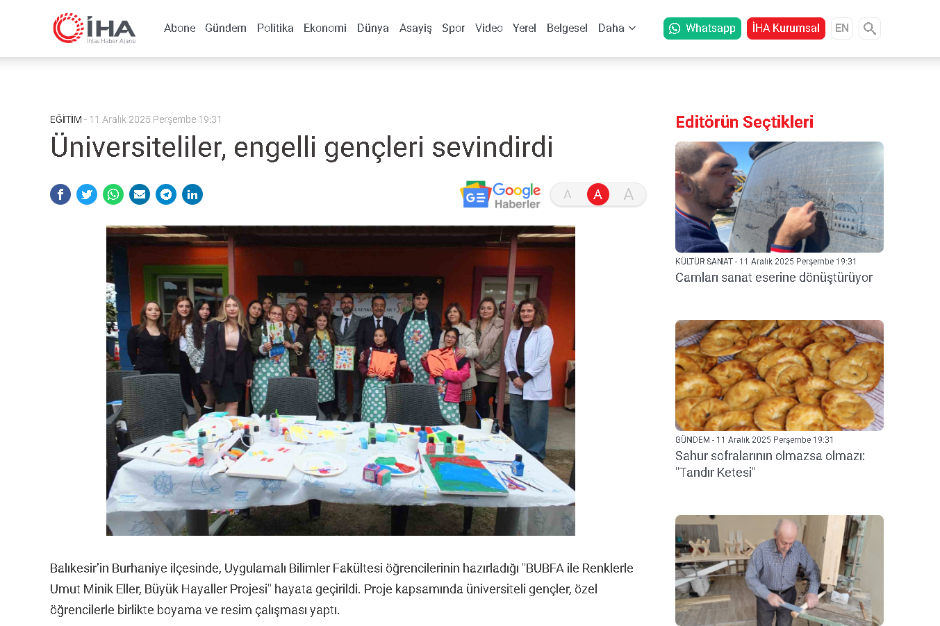 Üniversiteliler, engelli gençleri sevindirdi