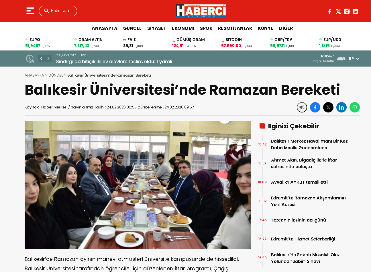 Balıkesir Üniversitesi'nde Ramazan Bereketi