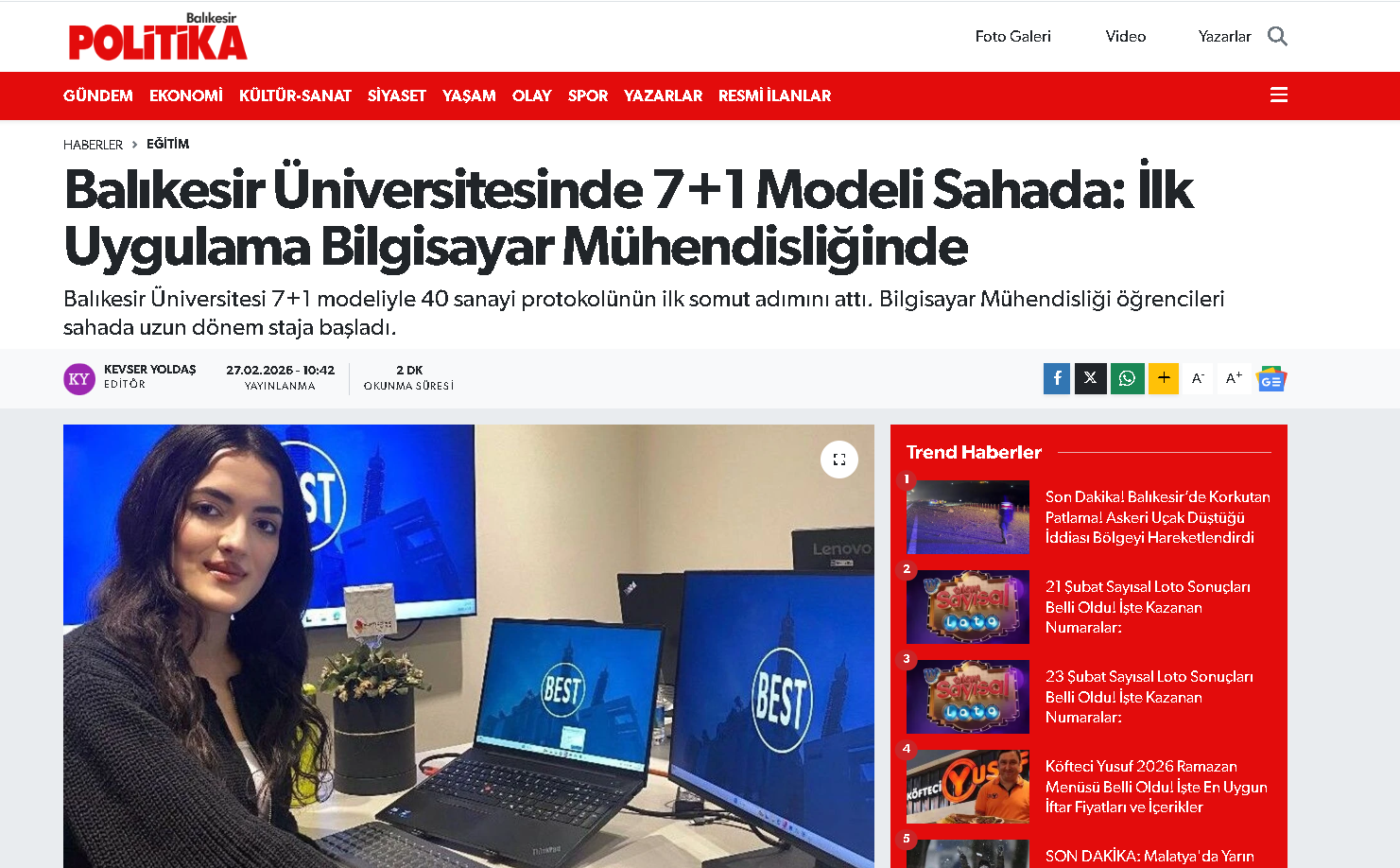 Balıkesir Üniversitesinde 7+1 Modeli Sahada: İlk Uygulama Bilgisayar Mühendisliğinde