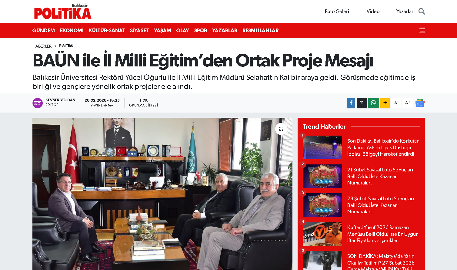 BAÜN ile İl Milli Eğitim’den Ortak Proje Mesajı