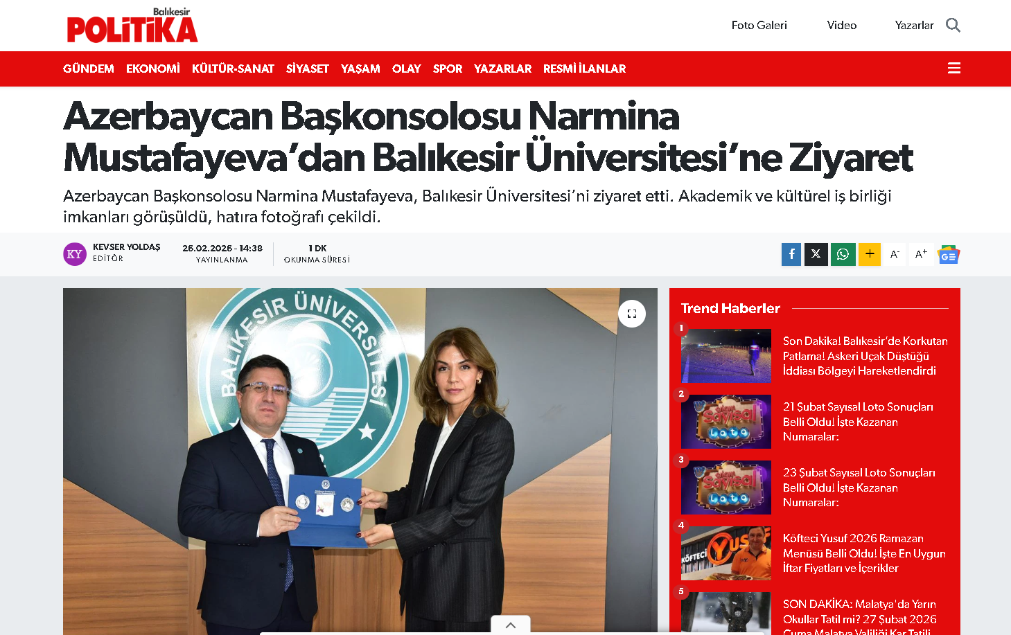 Azerbaycan Başkonsolosu Narmina Mustafayeva’dan Balıkesir Üniversitesi’ne Ziyaret