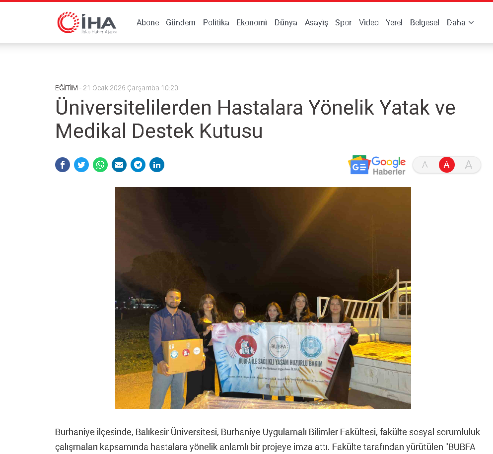 Üniversitelilerden Hastalara Yönelik Yatak ve Medikal Destek Kutusu
