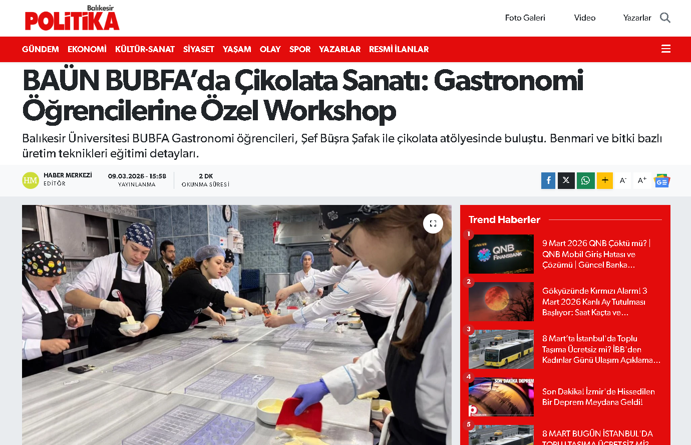 BAÜN BUBFA’da Çikolata Sanatı: Gastronomi Öğrencilerine Özel Workshop