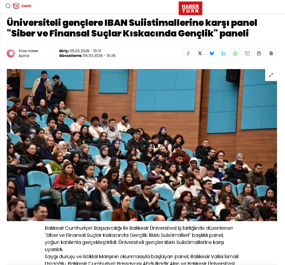 Üniversiteli gençlere IBAN Suiistimallerine karşı panel "Siber ve Finansal Suçlar Kıskacında Gençlik" paneli
