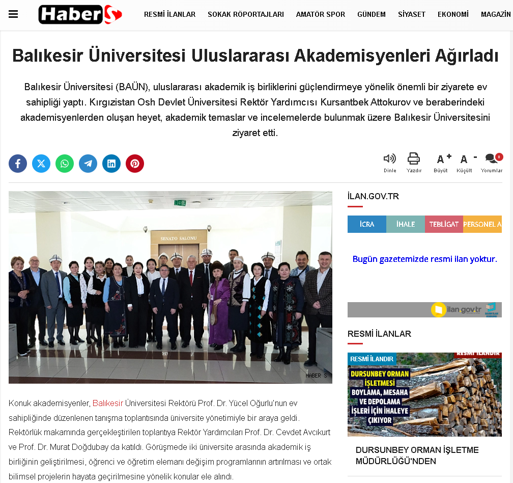 Balıkesir Üniversitesi Uluslararası Akademisyenleri Ağırladı