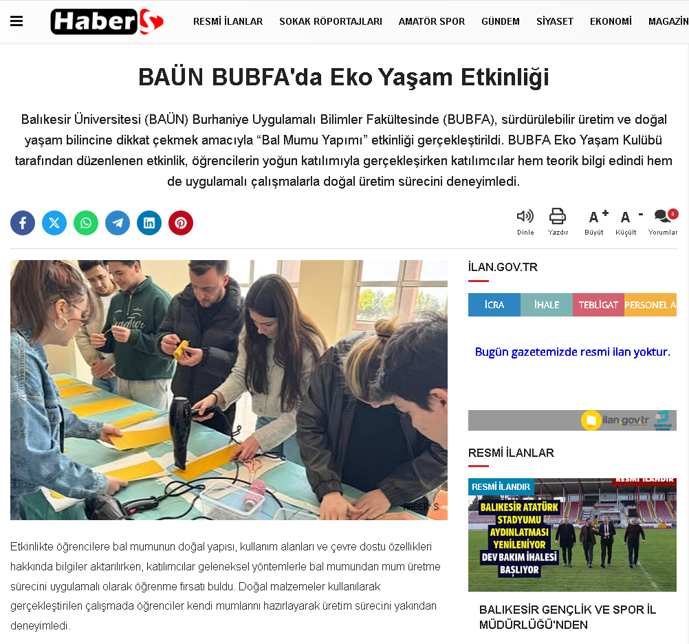 BAÜN BUBFA'da Eko Yaşam Etkinliği