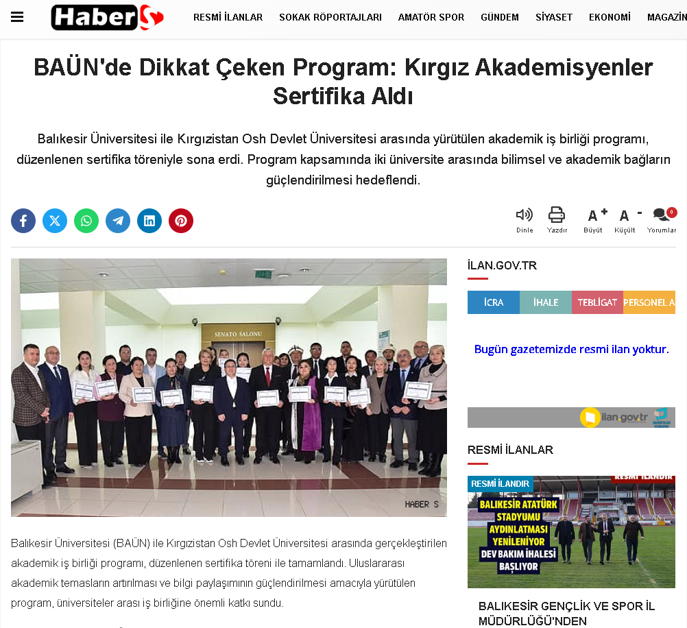 BAÜN'de Dikkat Çeken Program: Kırgız Akademisyenler Sertifika Aldı