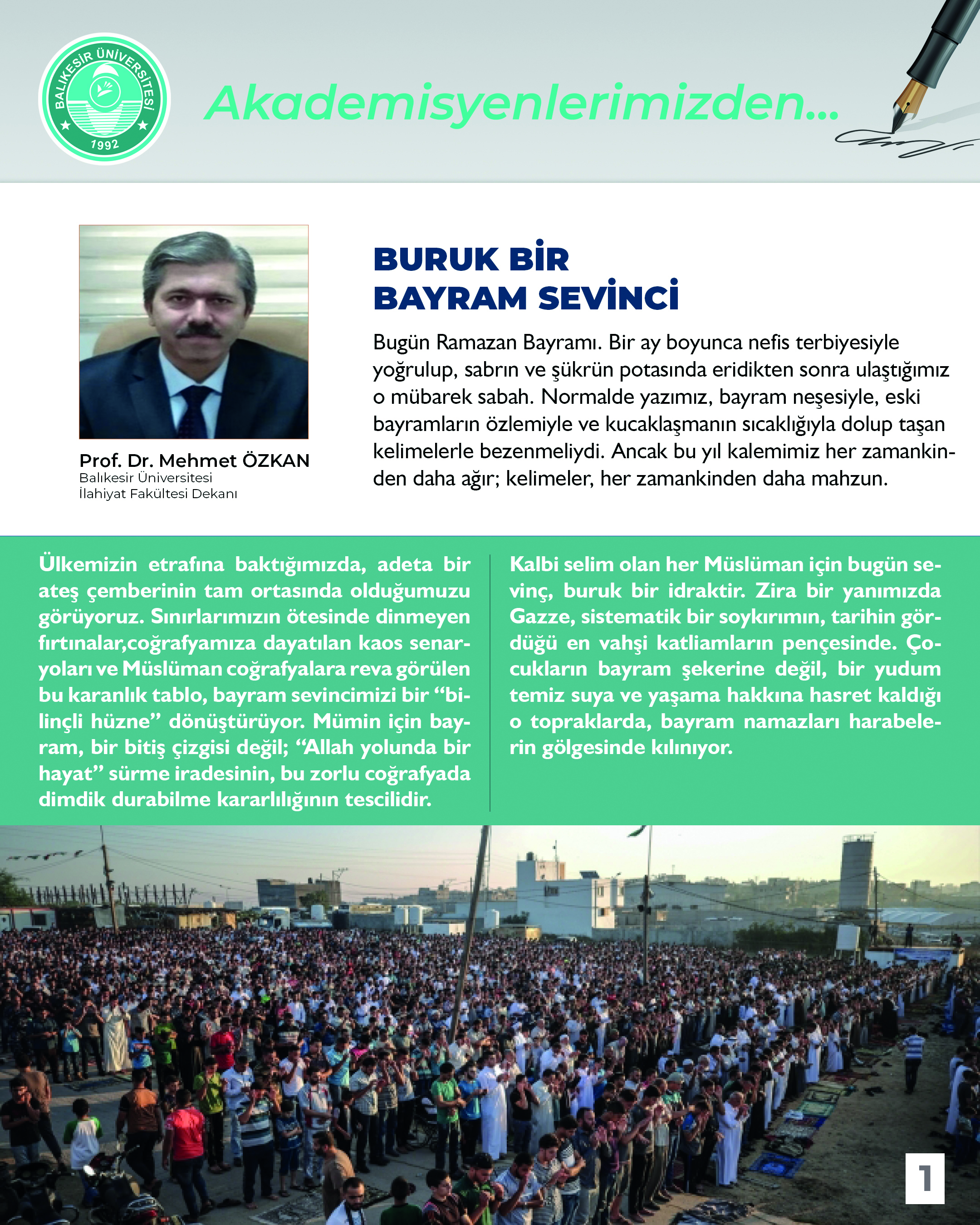 Akademisyenlerimizden; "Buruk Bir Bayram Sevinci" Prof. Dr. Mehmet Özkan / BAÜN İlahiyat Fakültesi Dekanı 2