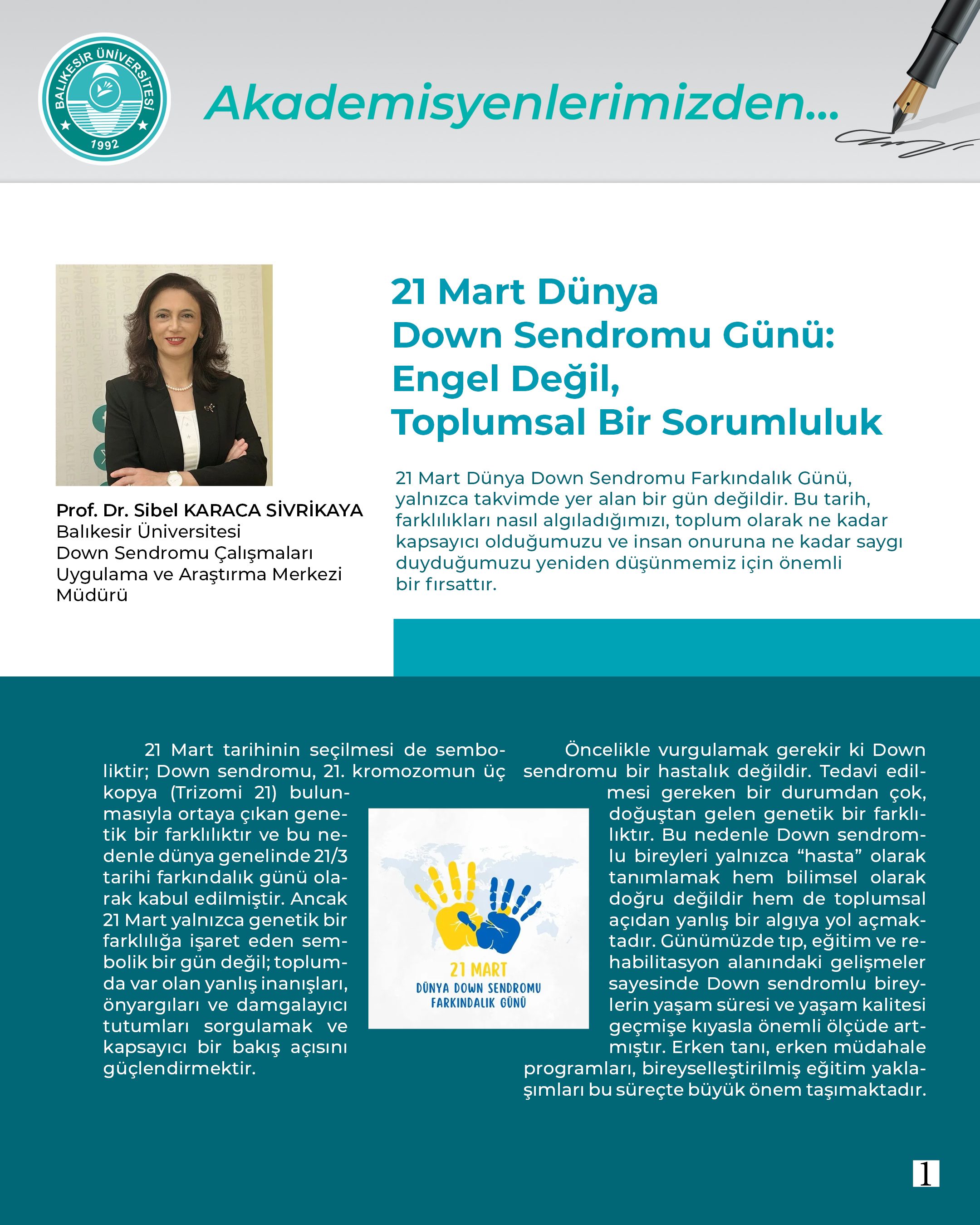 21 Mart Dünya Down Sendromu Günü; Engel Değil, Toplumsal Bir Sorumluluk. 2