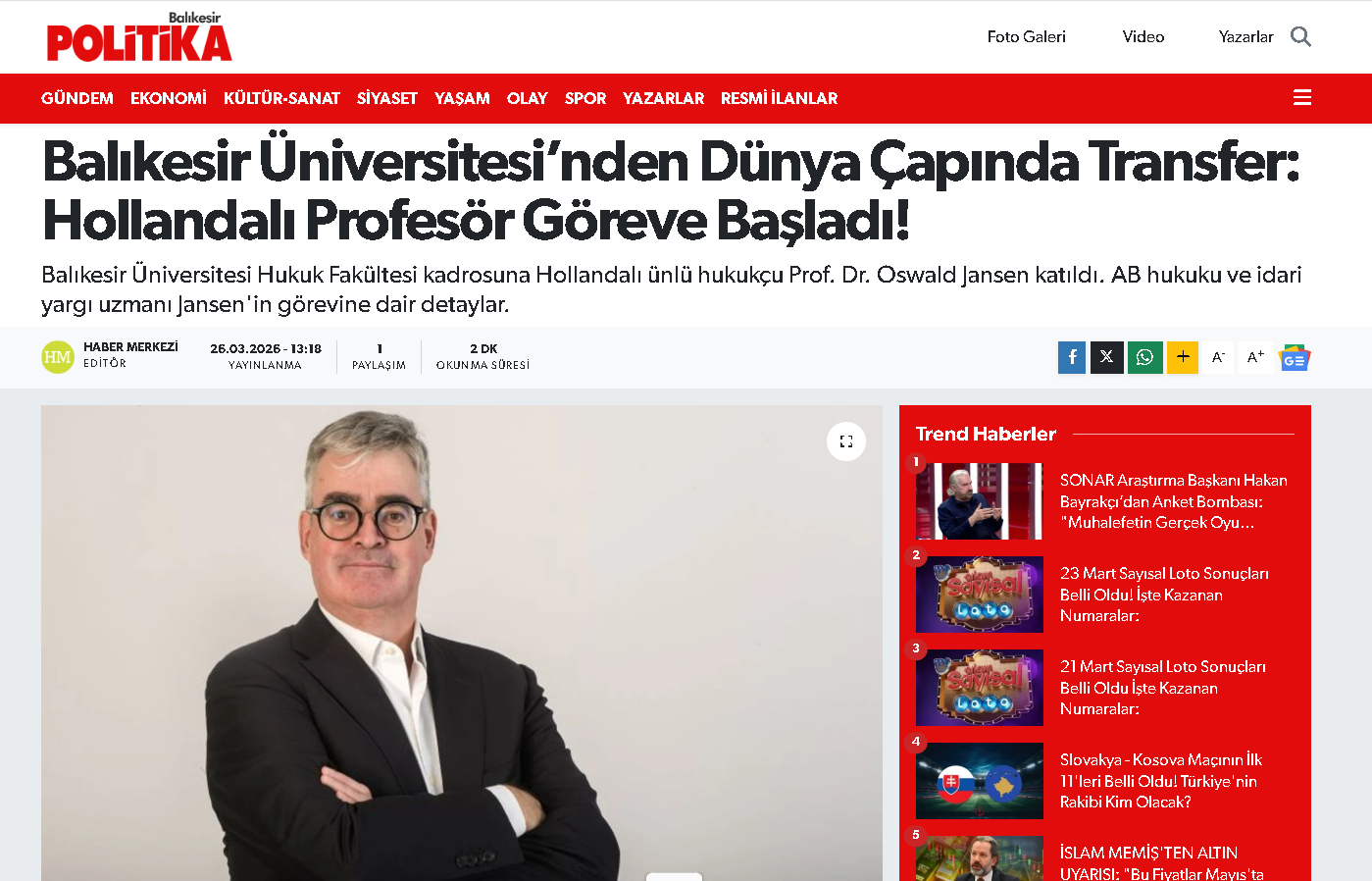 Balıkesir Üniversitesi’nden Dünya Çapında Transfer: Hollandalı Profesör Göreve Başladı!