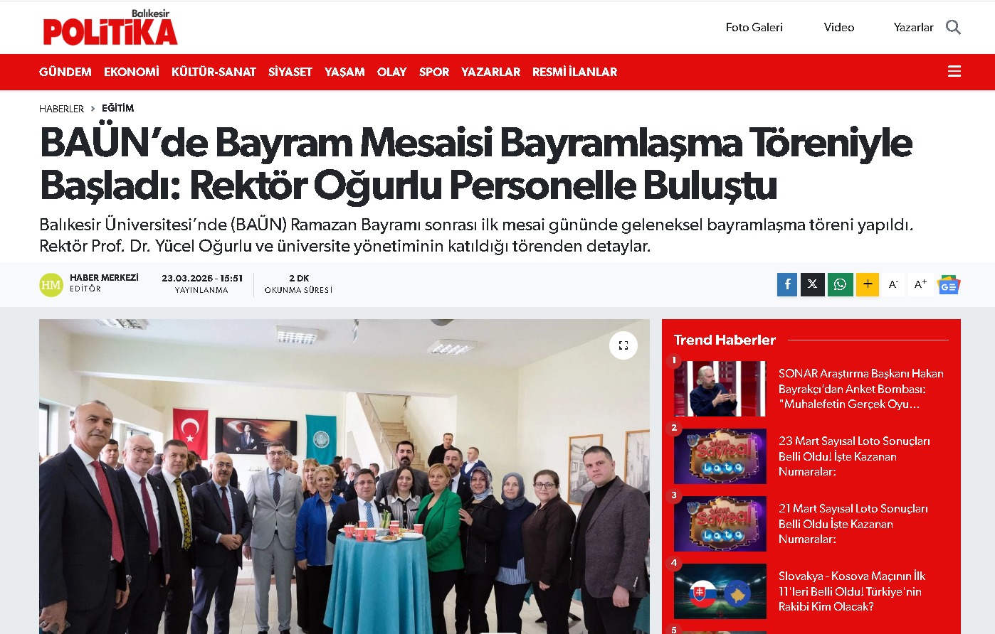 BAÜN’de Bayram Mesaisi Bayramlaşma Töreniyle Başladı: Rektör Oğurlu Personelle Buluştu