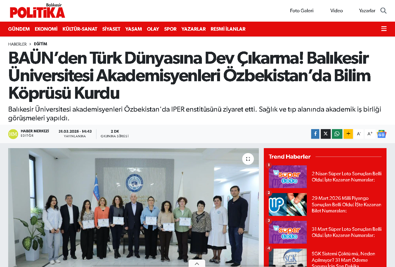 BAÜN’den Türk Dünyasına Dev Çıkarma! Balıkesir Üniversitesi Akademisyenleri Özbekistan’da Bilim Köprüsü Kurdu