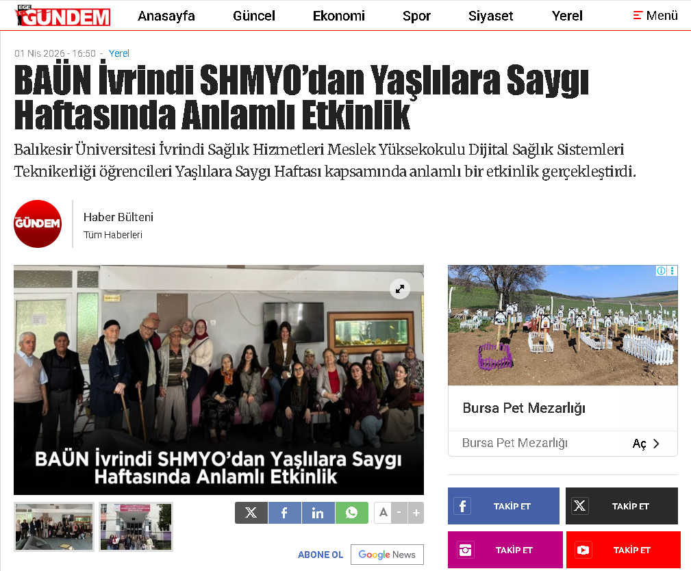 BAÜN İvrindi SHMYO’dan Yaşlılara Saygı Haftasında Anlamlı Etkinlik