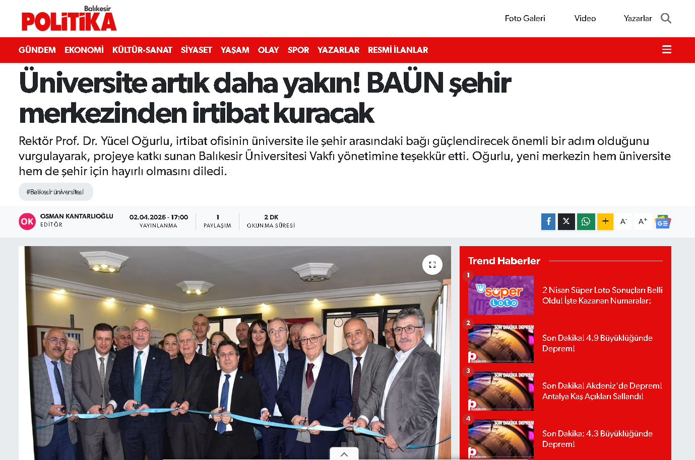 Üniversite artık daha yakın! BAÜN şehir merkezinden irtibat kuracak