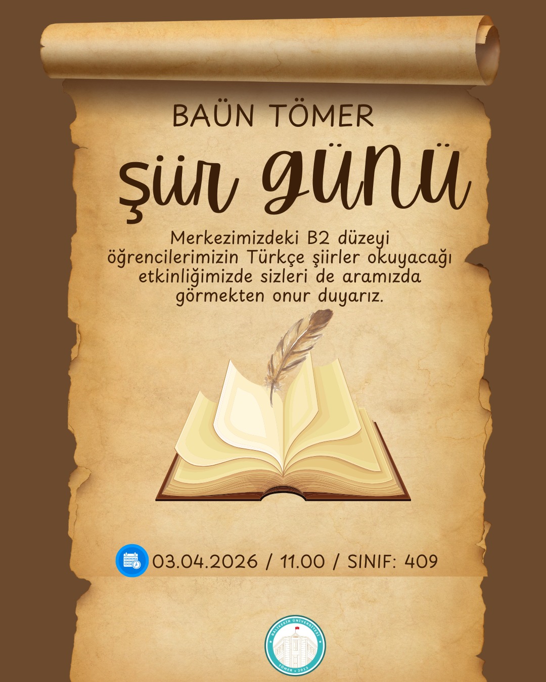 BAÜN TÖMER'de Şiir Günü Düzenlendi