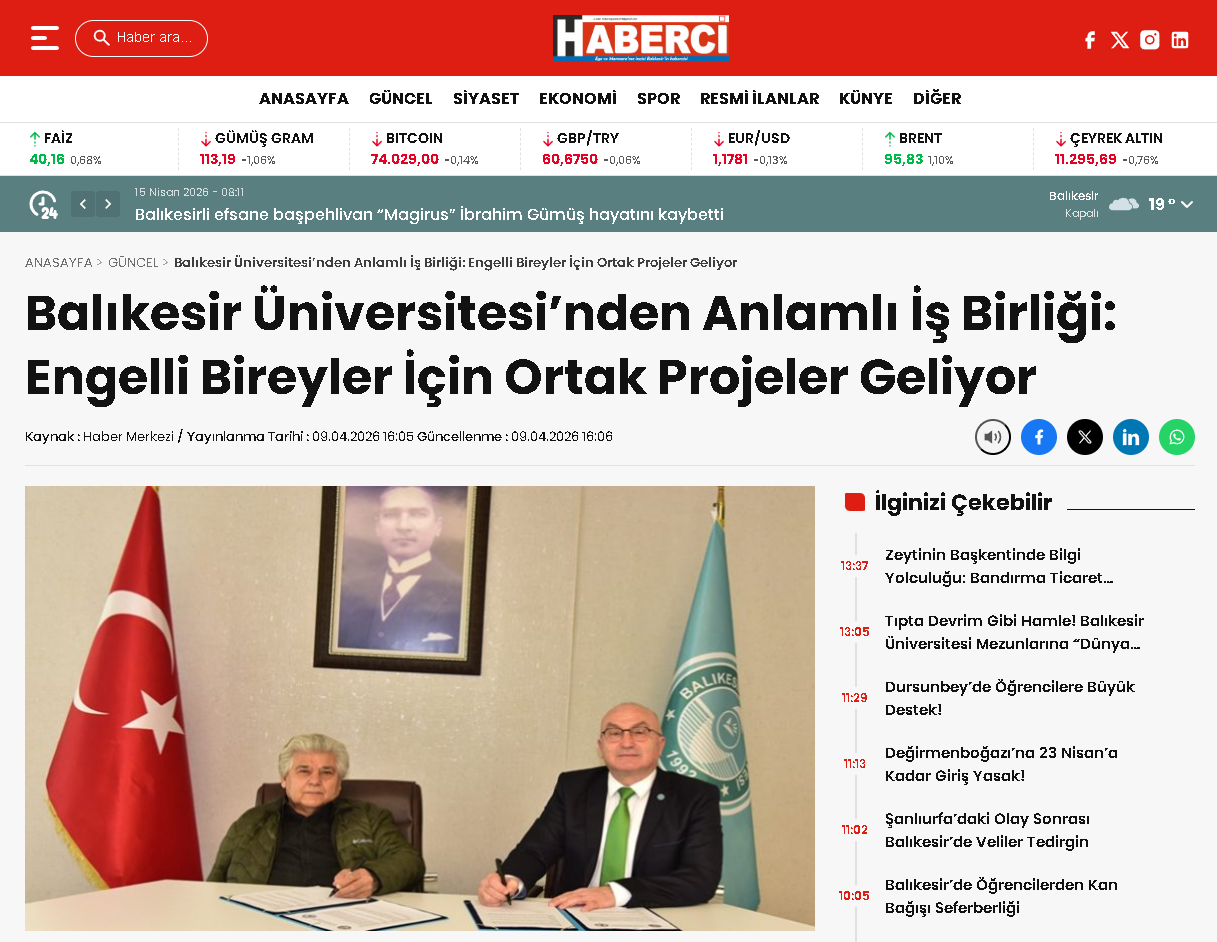 Balıkesir Üniversitesi'nden Anlamlı İş Birliği: Engelli Bireyler İçin Ortak Projeler Geliyor