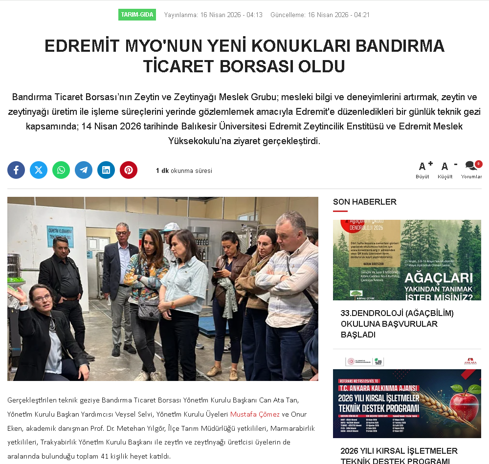 EDREMİT MYO'NUN YENİ KONUKLARI BANDIRMA TİCARET BORSASI OLDU