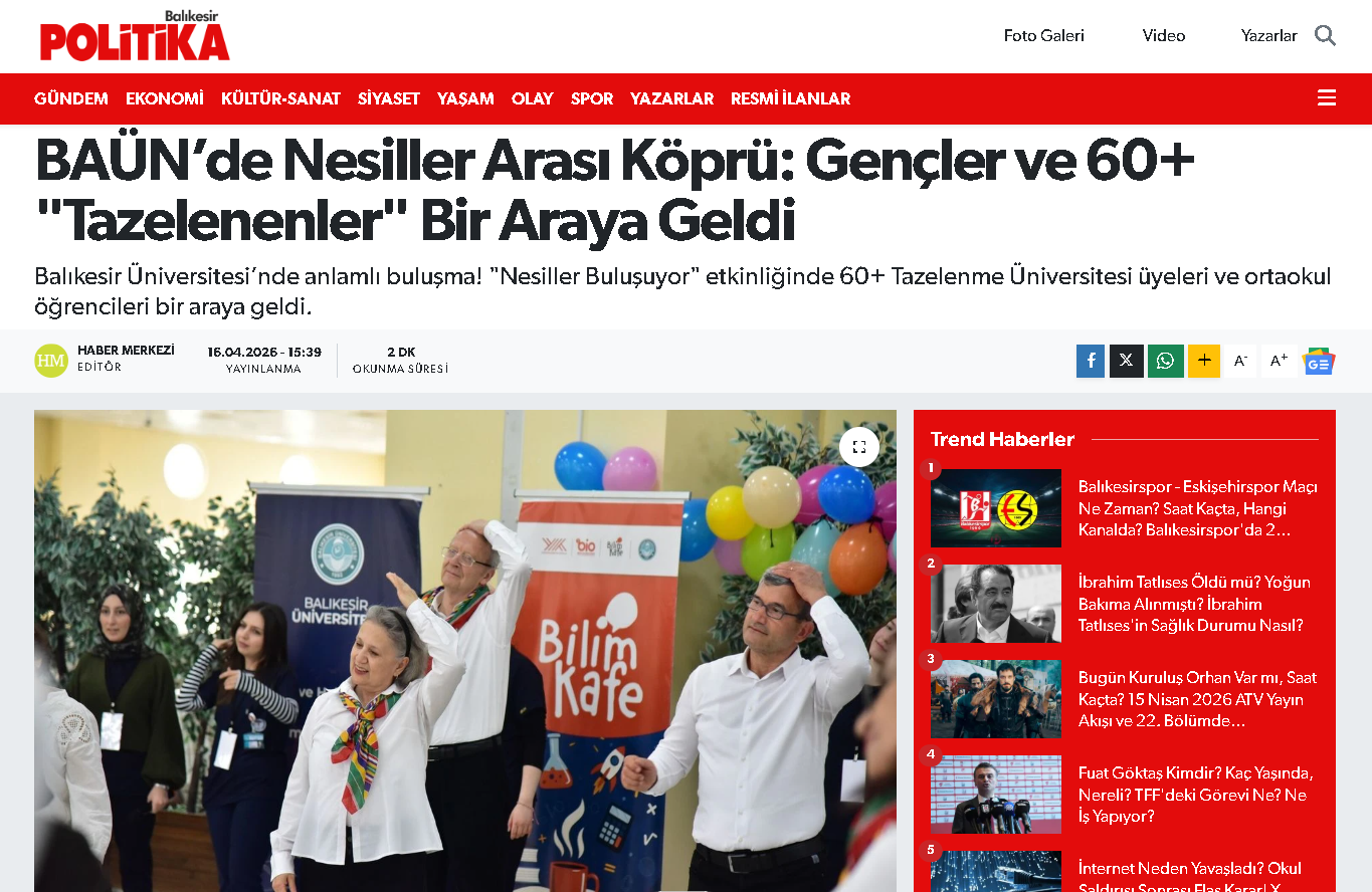BAÜN’de Nesiller Arası Köprü: Gençler ve 60+ "Tazelenenler" Bir Araya Geldi