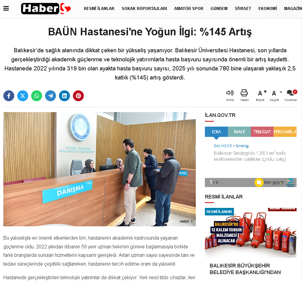 BAÜN Hastanesi'ne Yoğun İlgi: %145 Artış
