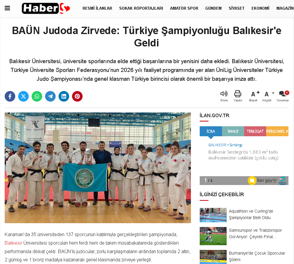 BAÜN Judoda Zirvede: Türkiye Şampiyonluğu Balıkesir'e Geldi