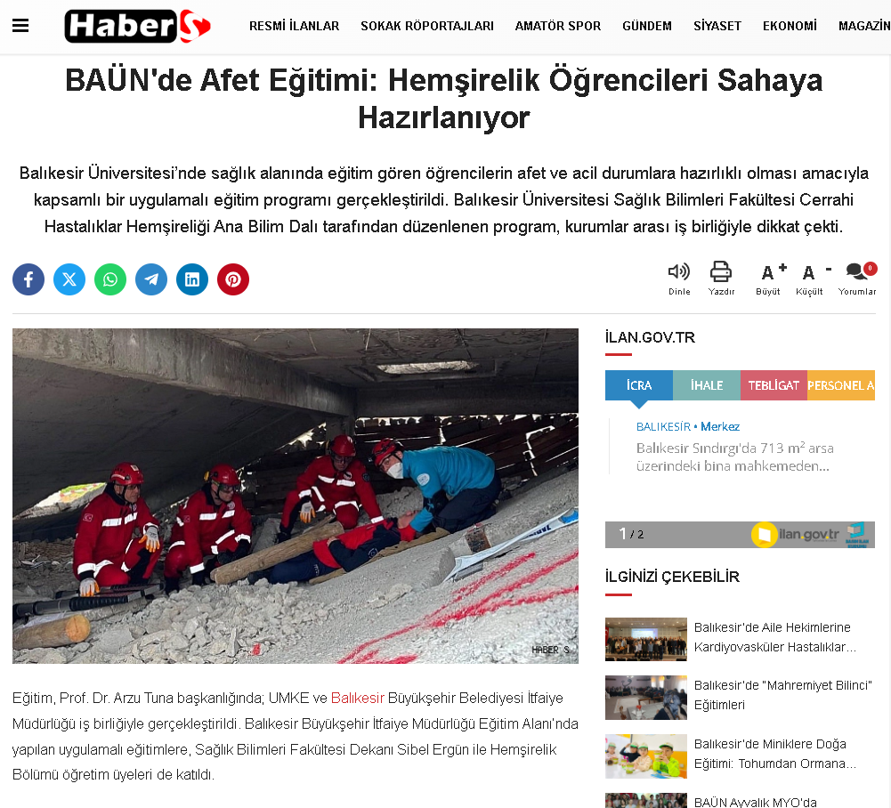 BAÜN'de Afet Eğitimi: Hemşirelik Öğrencileri Sahaya Hazırlanıyor