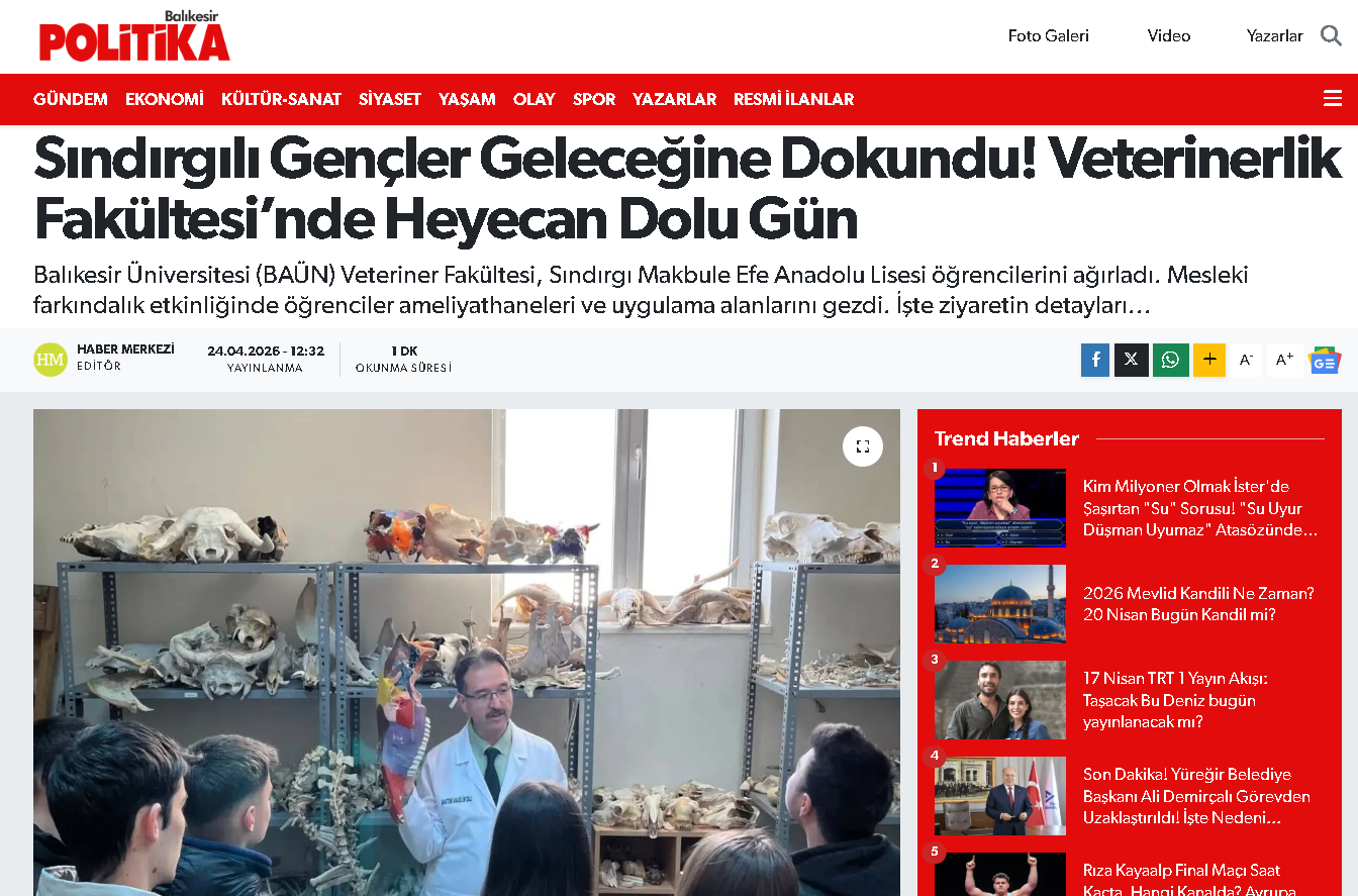 Sındırgılı Gençler Geleceğine Dokundu! Veterinerlik Fakültesi’nde Heyecan Dolu Gün