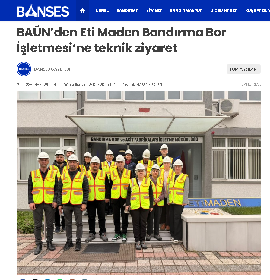 BAÜN' den Eti Maden Bandırma Bor İşletmesi'ne Teknik Ziyaret