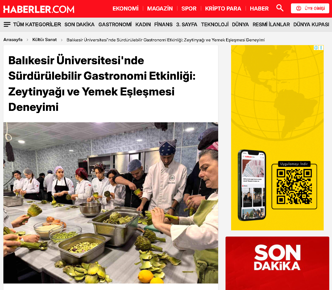 Balıkesir Üniversitesi'nde Sürdürülebilir Gastronomi Etkinliği: Zeytinyağı ve Yemek Eşleşmesi Deneyimi