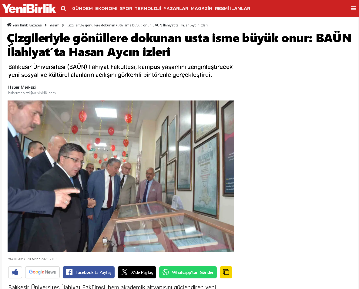 Çizgileriyle gönüllere dokunan usta isme büyük onur: BAÜN İlahiyat’ta Hasan Aycın izleri