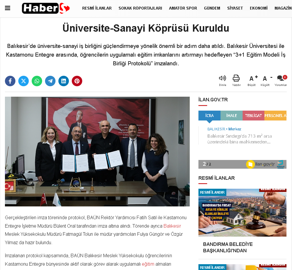 Üniversite-Sanayi Köprüsü Kuruldu