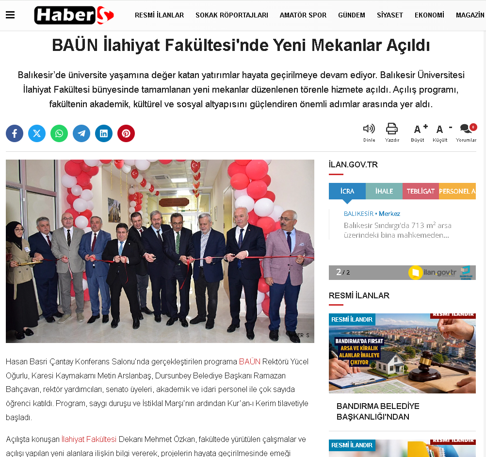 BAÜN İlahiyat Fakültesi'nde Yeni Mekanlar Açıldı