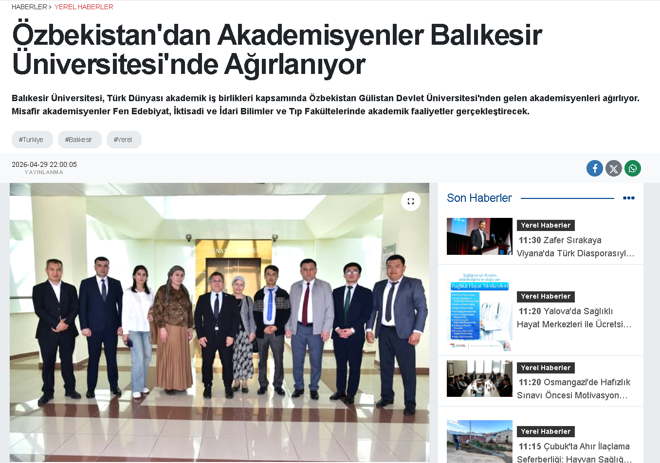 Özbekistan'dan Akademisyenler Balıkesir Üniversitesi'nde Ağırlanıyor