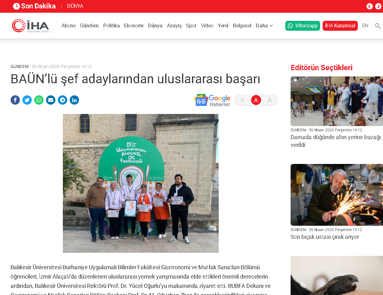 BAÜN’lü şef adaylarından uluslararası başarı
