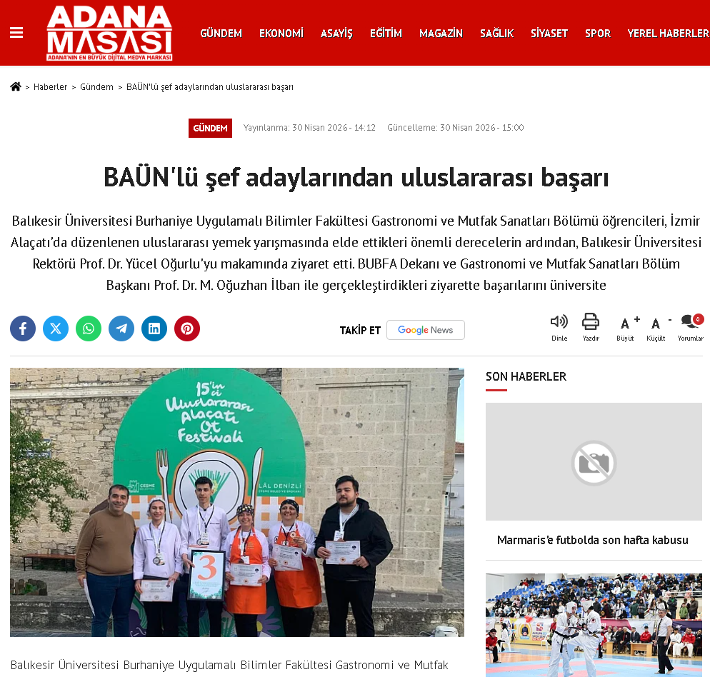 BAÜN'lü şef adaylarından uluslararası başarı