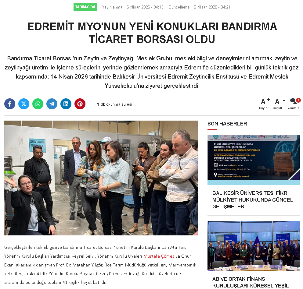 EDREMİT MYO'NUN YENİ KONUKLARI BANDIRMA TİCARET BORSASI OLDU
