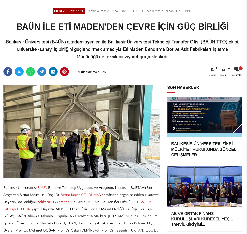 BAÜN İLE ETİ MADEN'DEN ÇEVRE İÇİN GÜÇ BİRLİĞİ