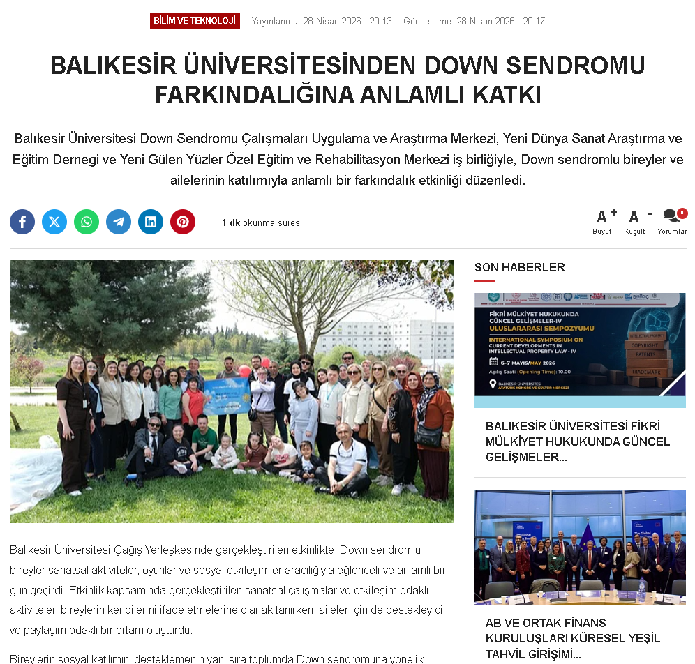 BALIKESİR ÜNİVERSİTESİNDEN DOWN SENDROMU FARKINDALIĞINA ANLAMLI KATKI