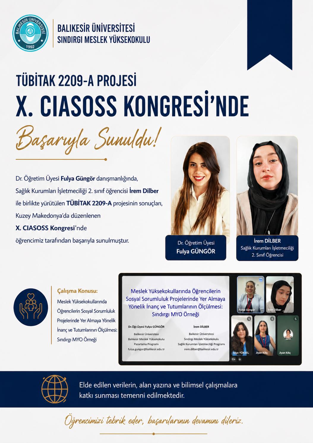 Meslek Yüksekokulumuz TÜBİTAK Destekli Araştırma Projesi ile X. CIASOSS Kongresi’nde Temsil Edildi