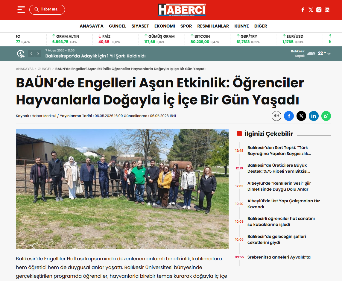 BAÜN'de Engelleri Aşan Etkinlik: Öğrenciler Hayvanlarla Doğayla İç İçe Bir Gün Yaşadı