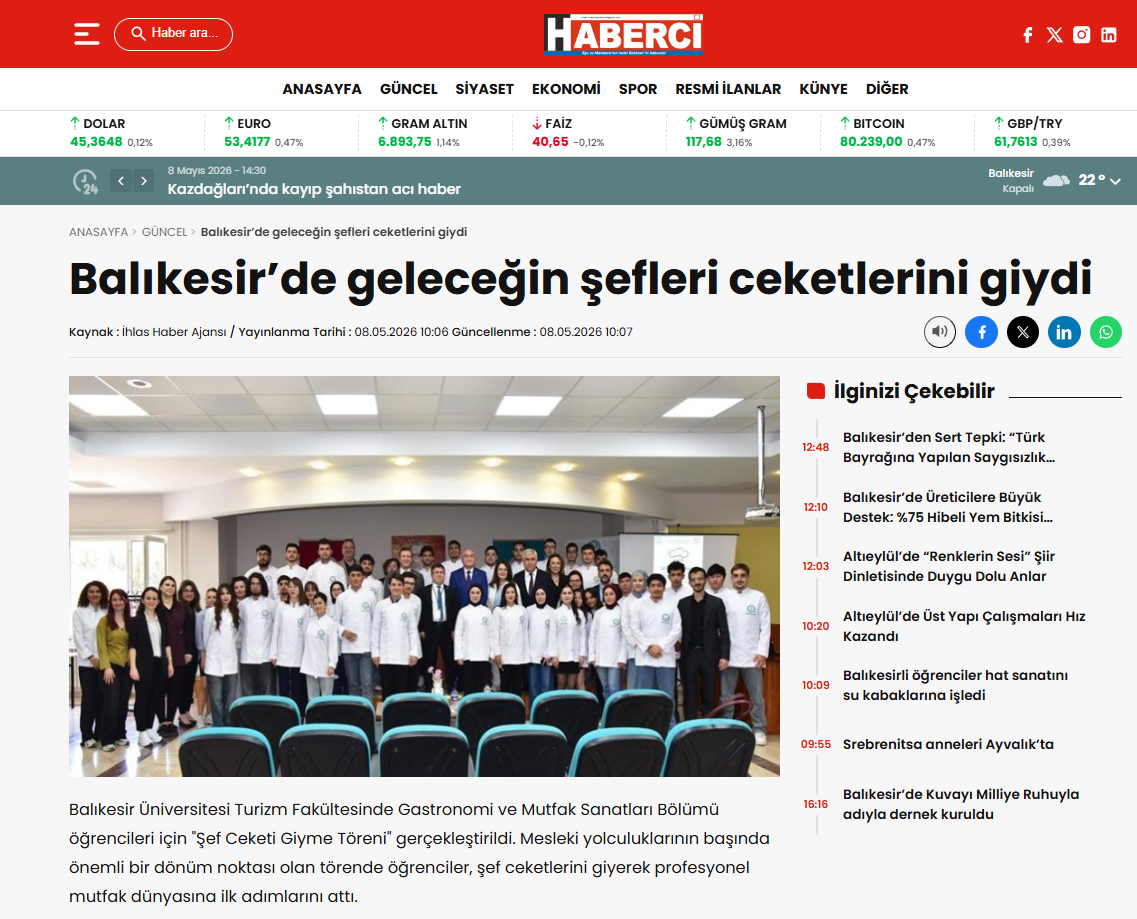 Balıkesir'de geleceğin şefleri ceketlerini giydi