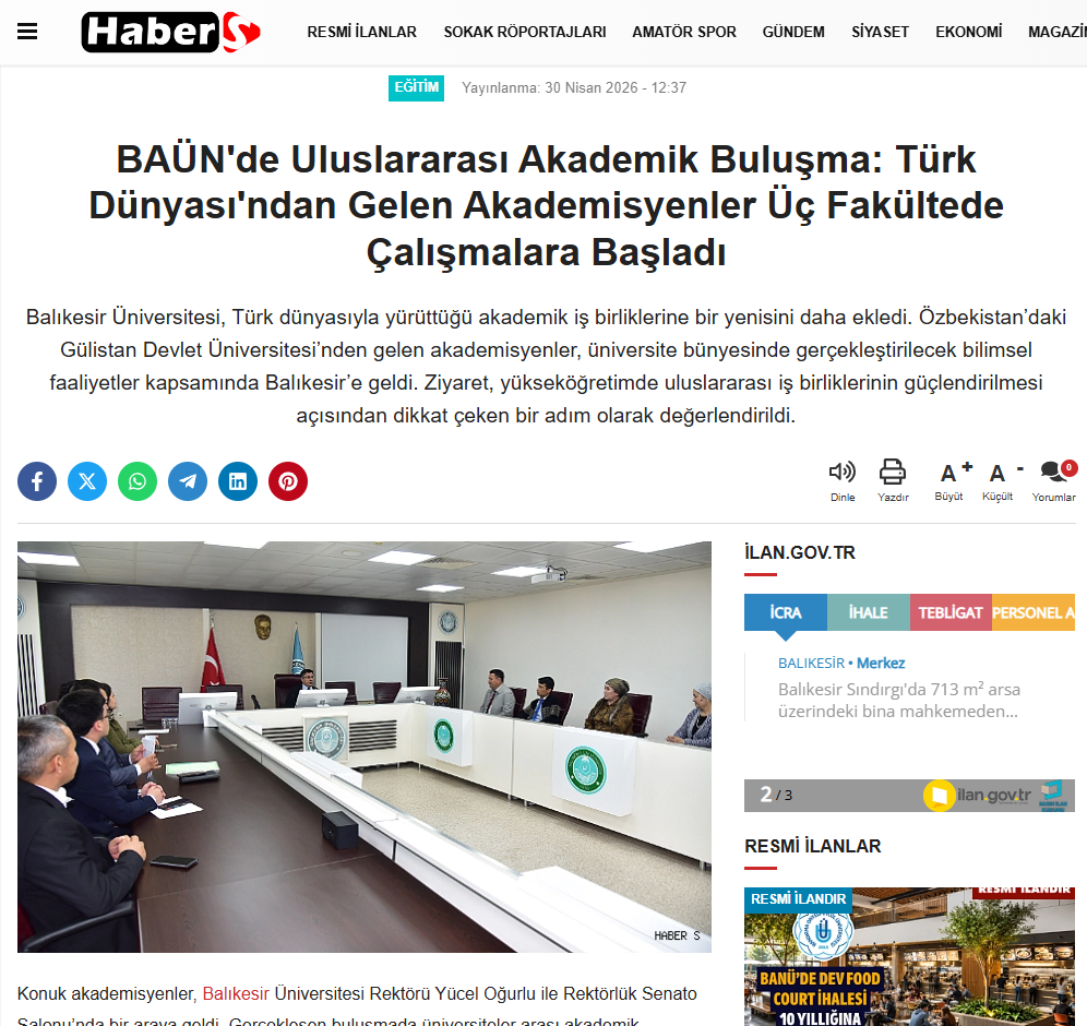 BAÜN'de Uluslararası Akademik Buluşma: Türk Dünyası'ndan Gelen Akademisyenler Üç Fakültede Çalışmalara Başladı