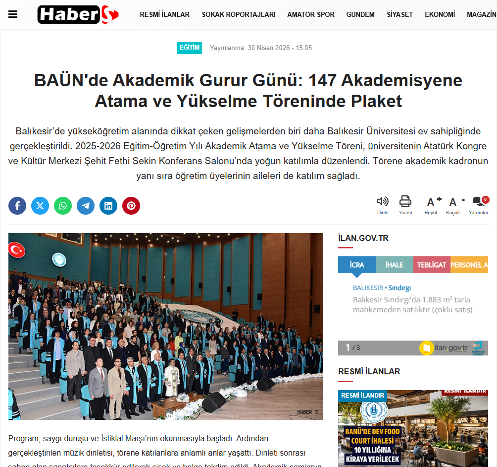 BAÜN'de Akademik Gurur Günü: 147 Akademisyene Atama ve Yükselme Töreninde Plaket