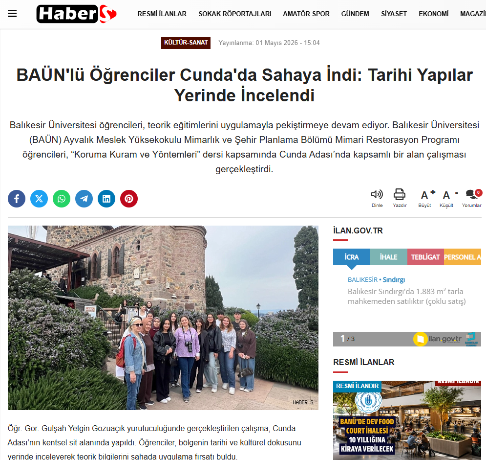 BAÜN'lü Öğrenciler Cunda'da Sahaya İndi: Tarihi Yapılar Yerinde İncelendi