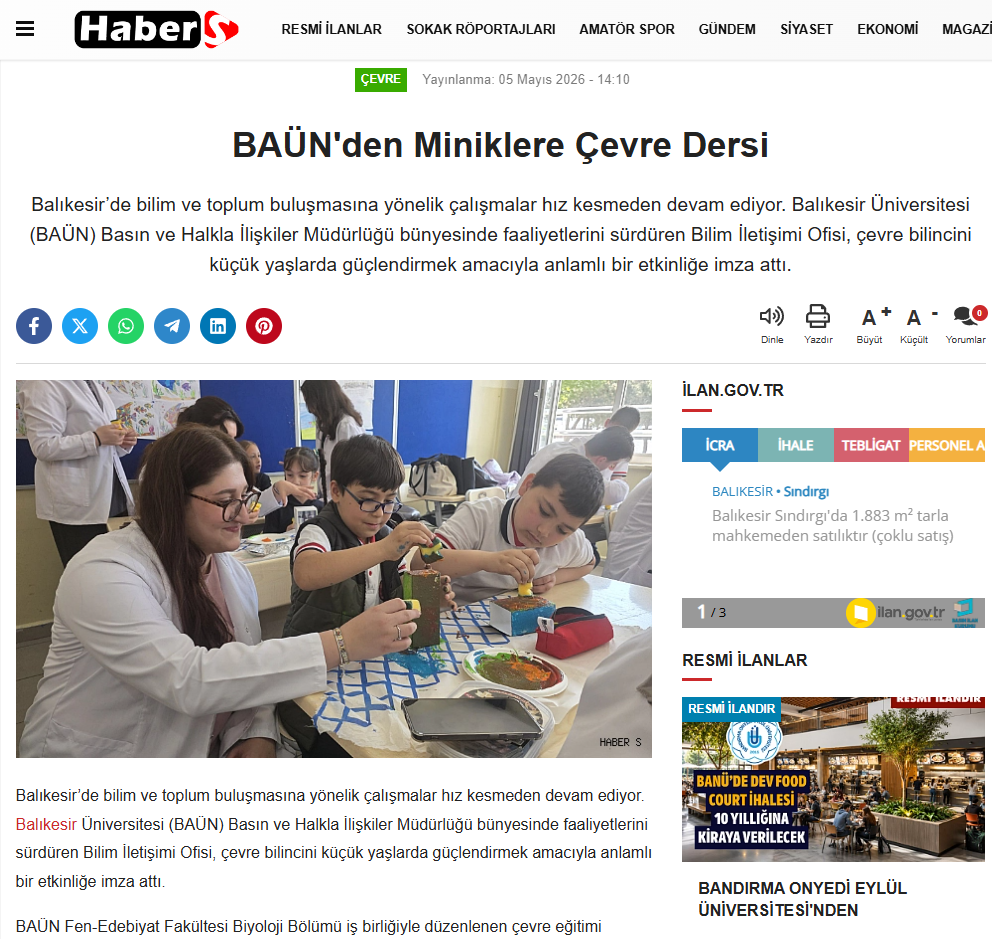BAÜN'den Miniklere Çevre Dersi