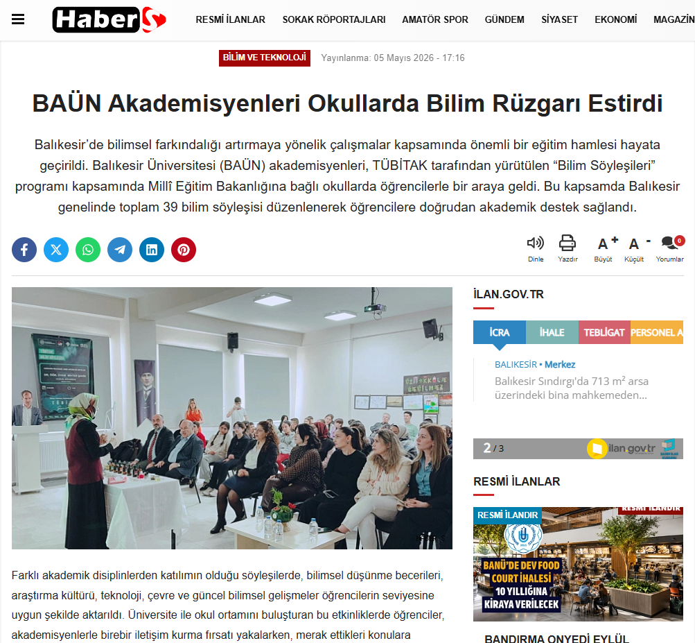 BAÜN Akademisyenleri Okullarda Bilim Rüzgarı Estirdi