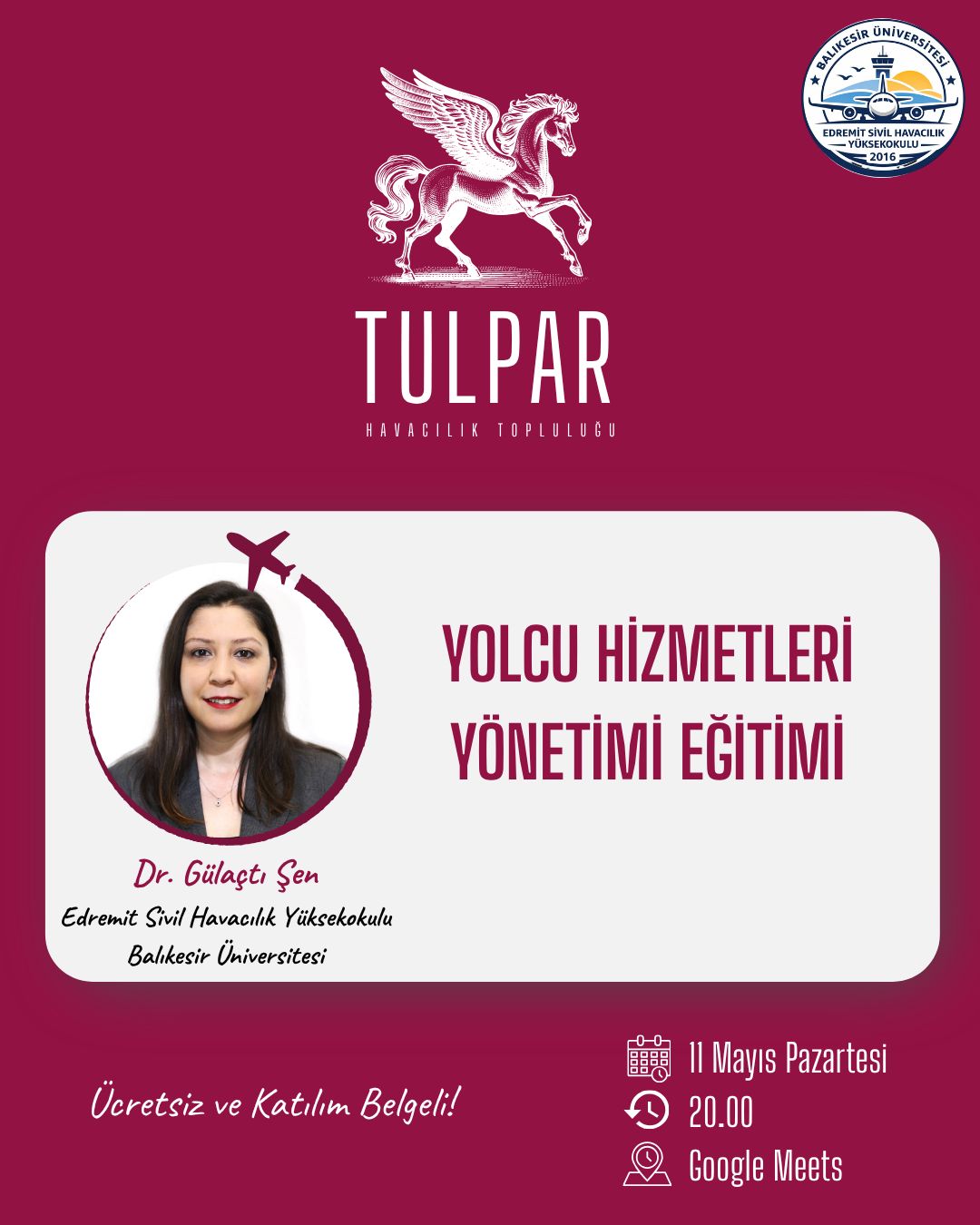 Dr. Öğr. Üyesi Gülaçtı Şen, TULPAR Havacılık Topluluğunun Eğitim Etkinliğine Katıldı 2