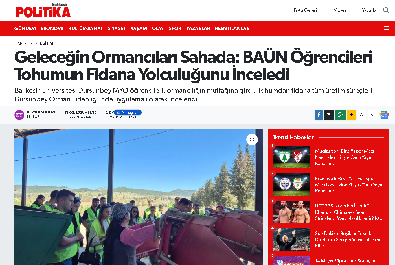 Geleceğin Ormancıları Sahada: BAÜN Öğrencileri Tohumun Fidana Yolculuğunu İnceledi