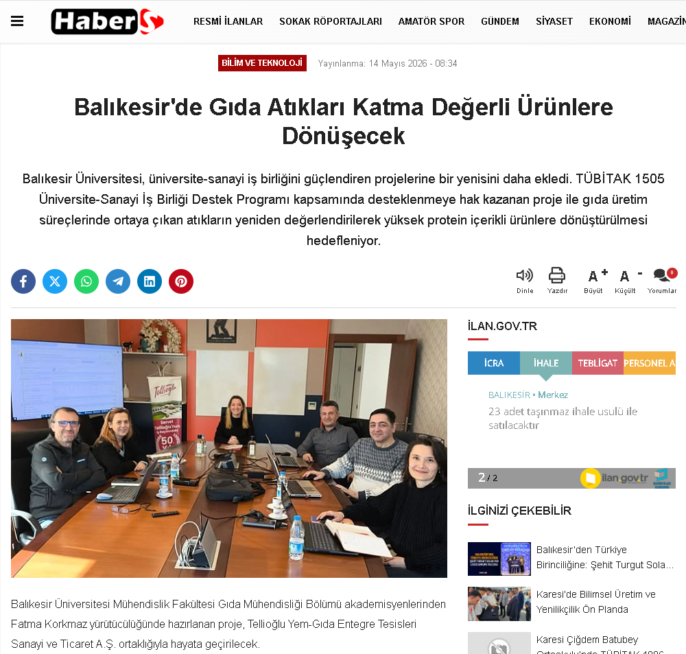 Balıkesir'de Gıda Atıkları Katma Değerli Ürünlere Dönüşecek
